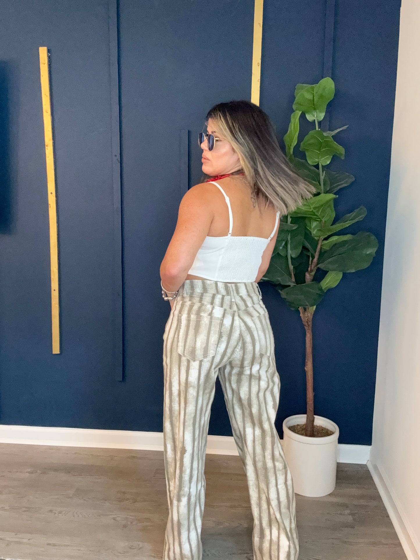 Beige Stripe Wide Leg Pant