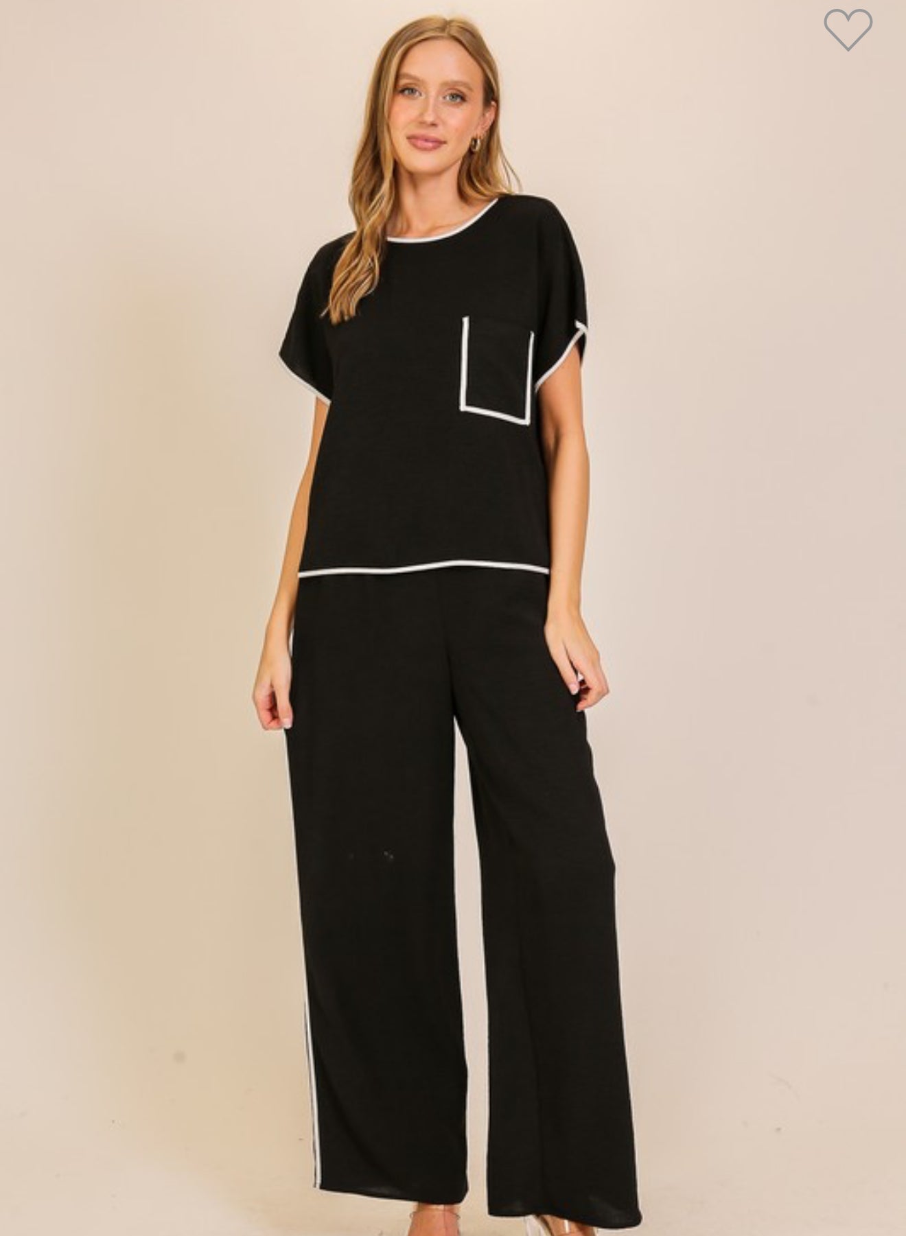 Black Pant Set w. white Stripe