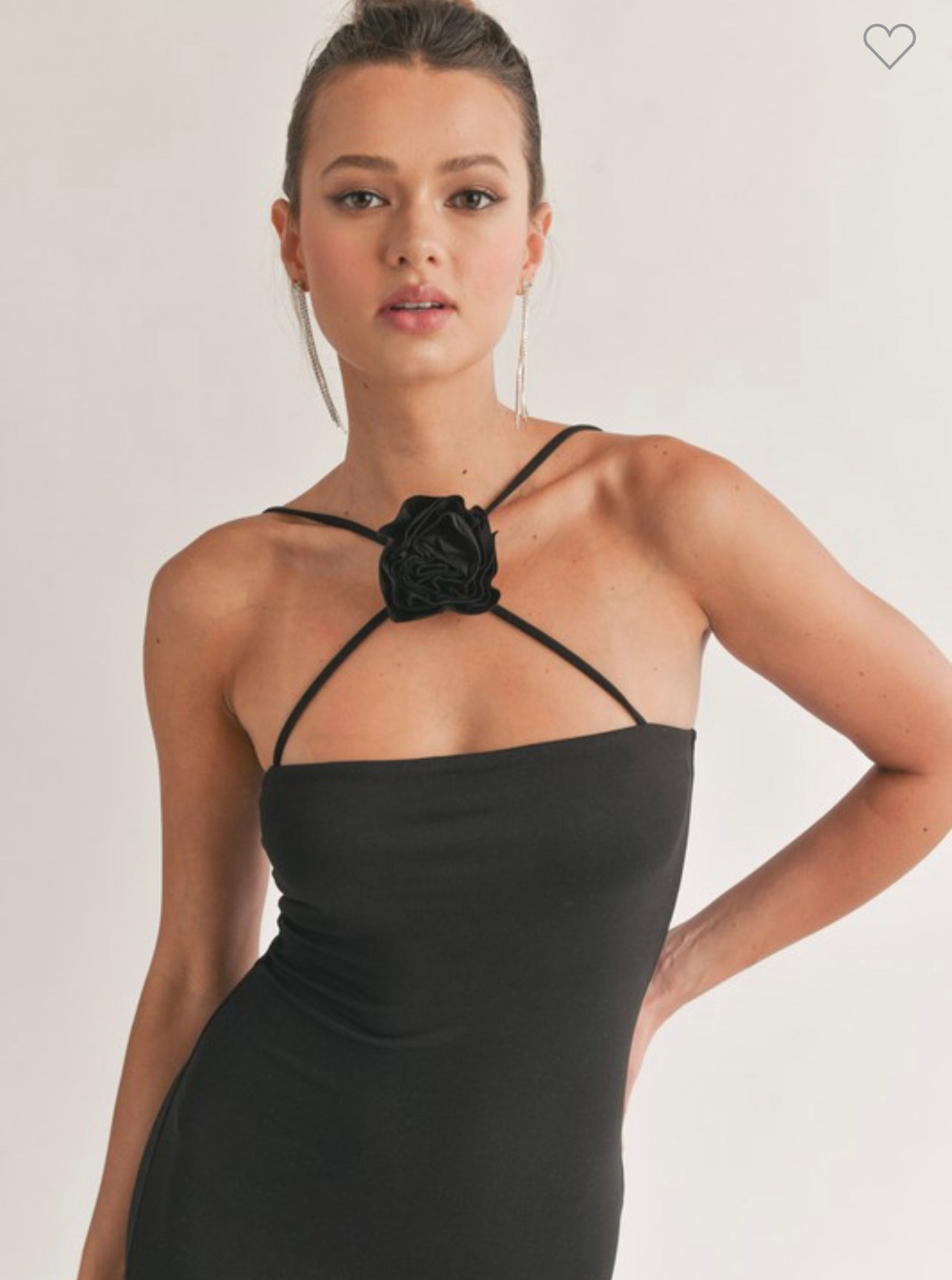 Black Bodycon Midi Dress w. Flower detailed