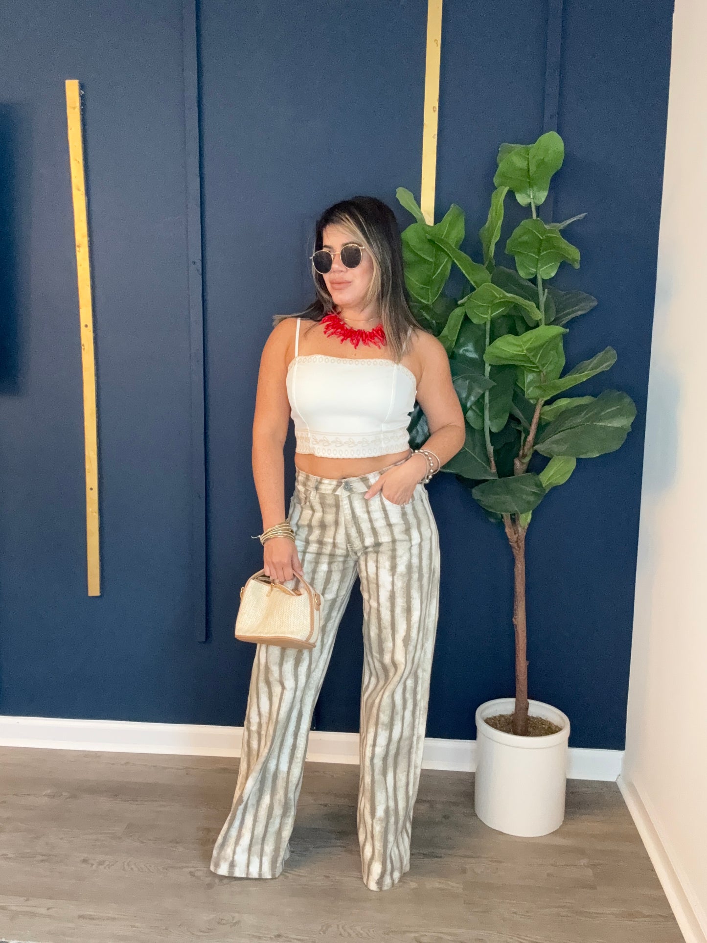 Beige Stripe Wide Leg Pant