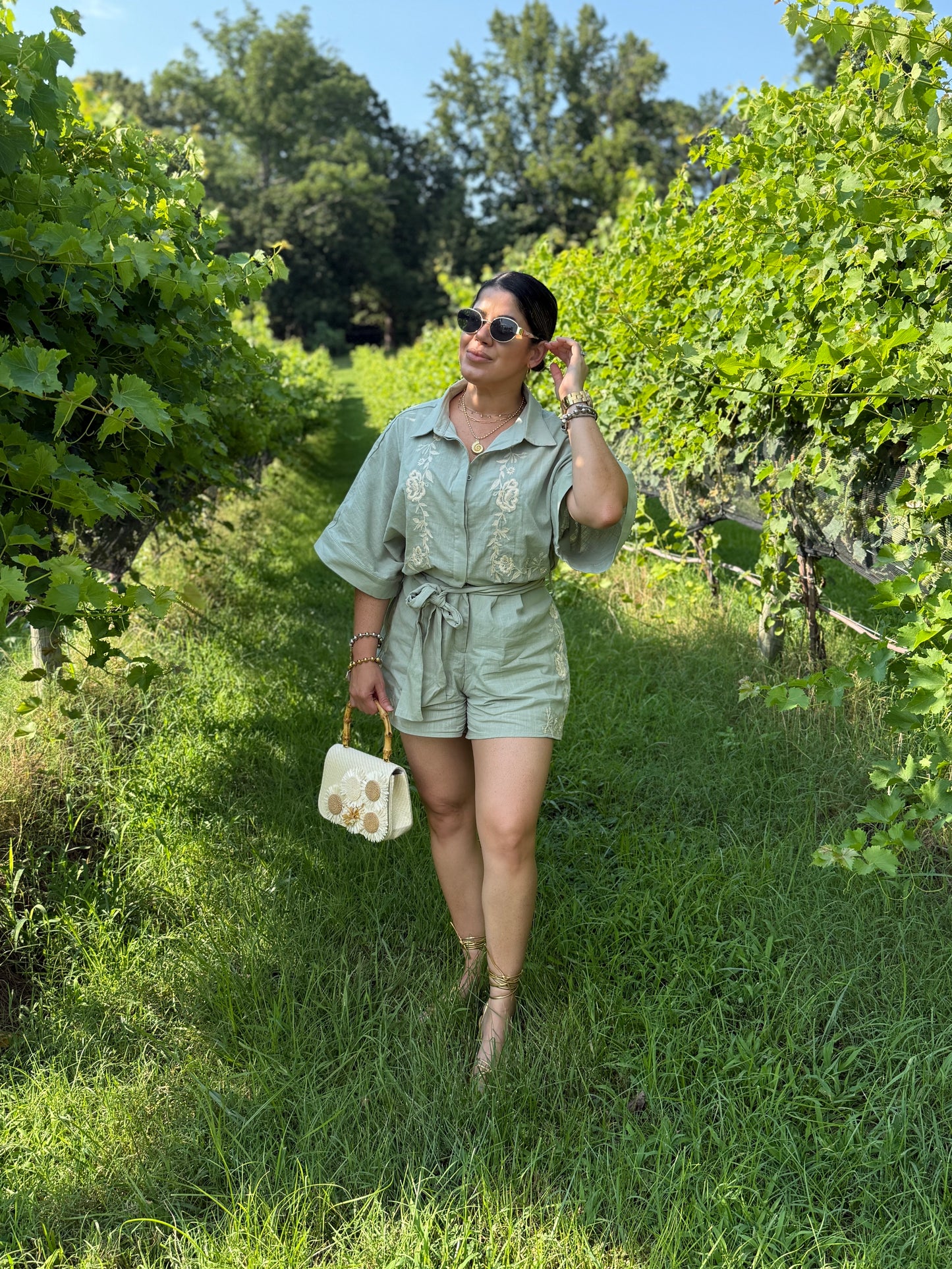 Sage Embroidered Romper