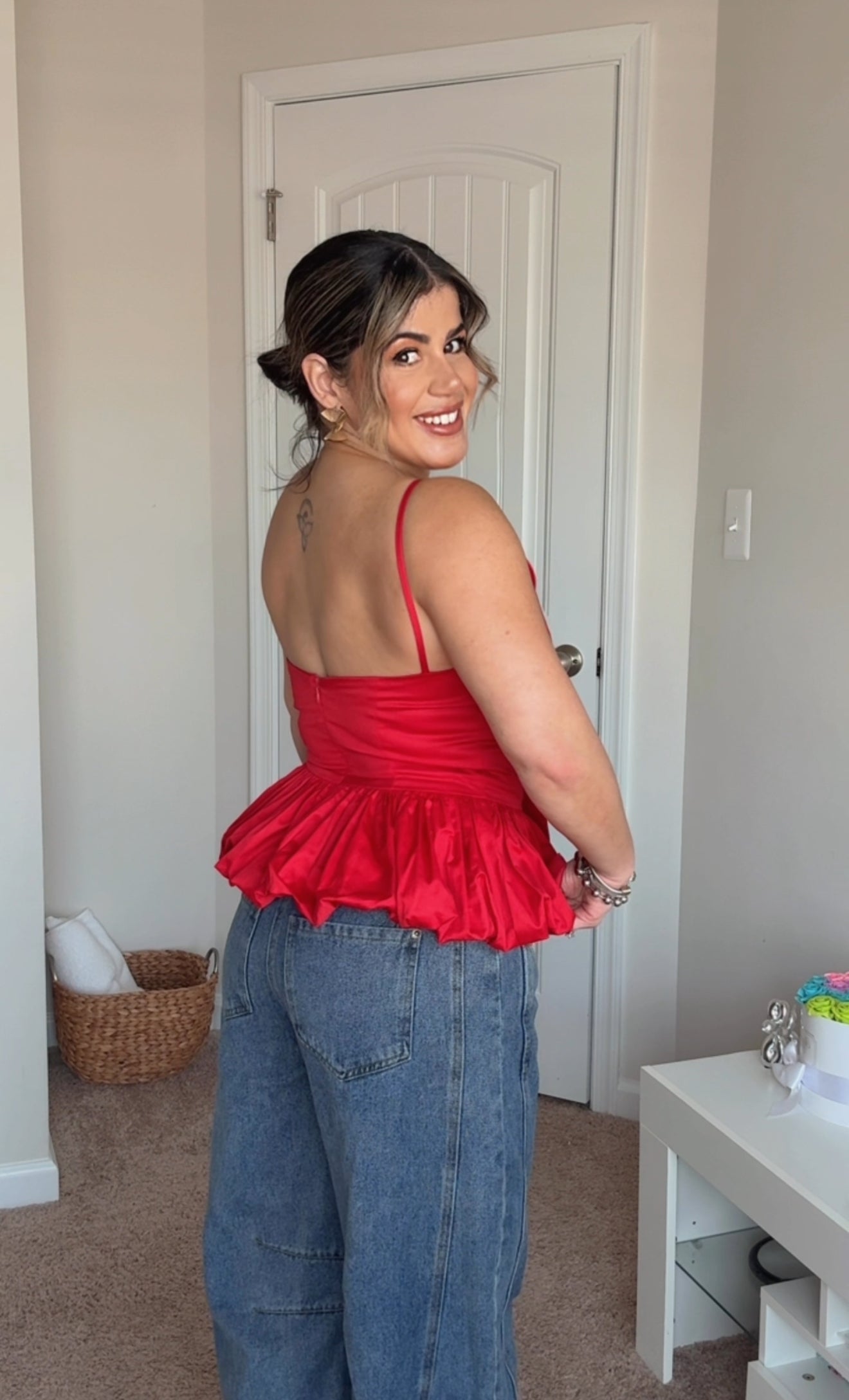 Red Front Bubble Bow Top
