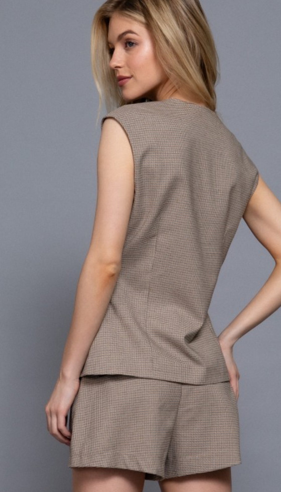 Taupe Plaid Short Set