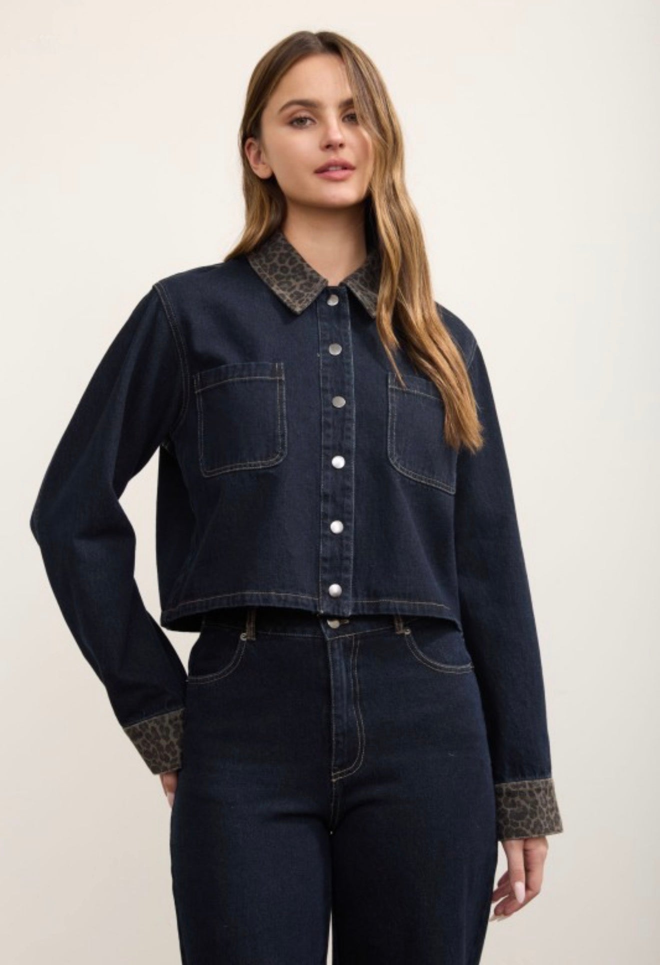 Leopard Collar Denim Jacket