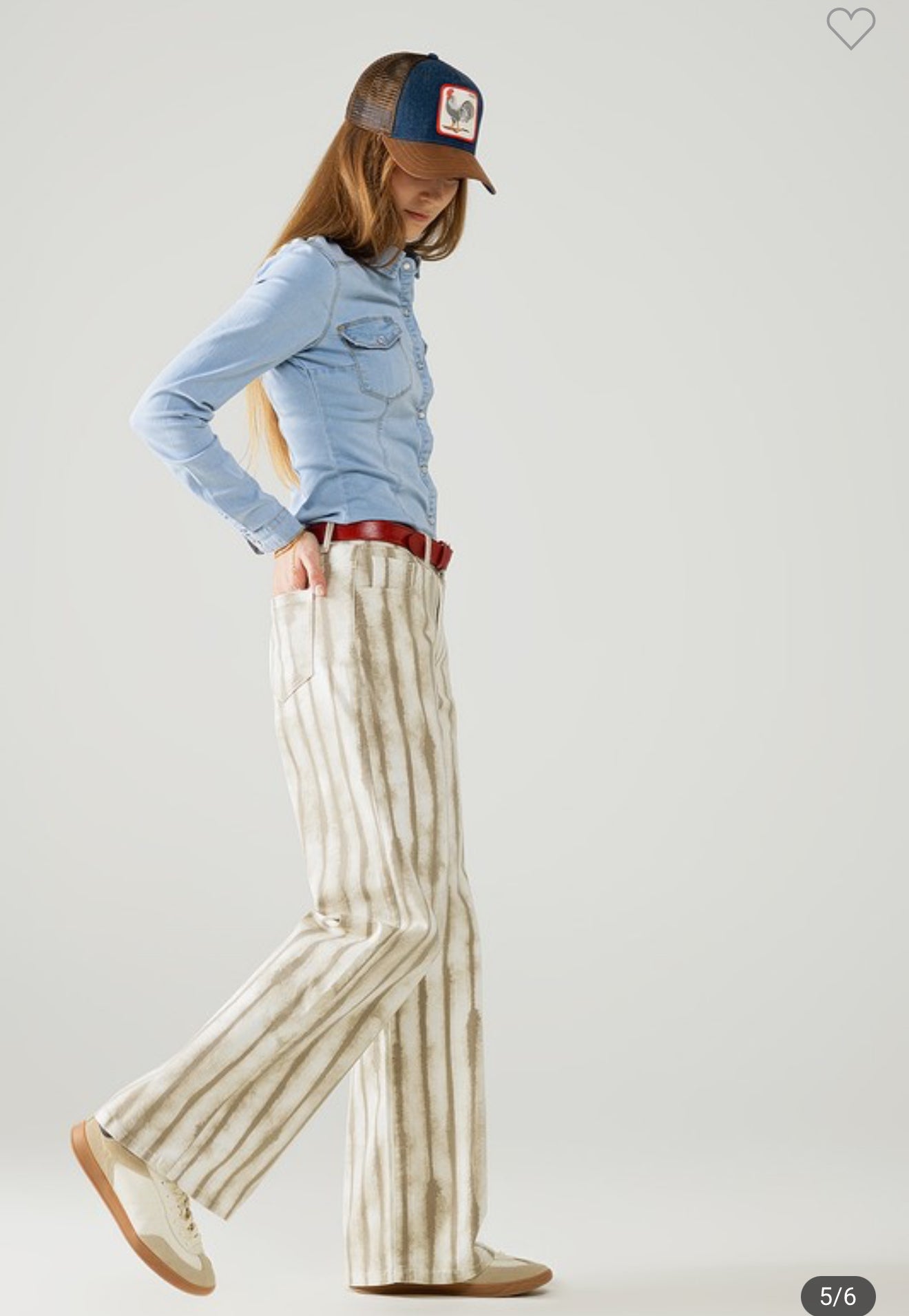 Beige Stripe Wide Leg Pant