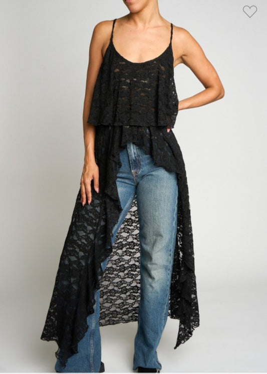 Black Hi Low Lace Top