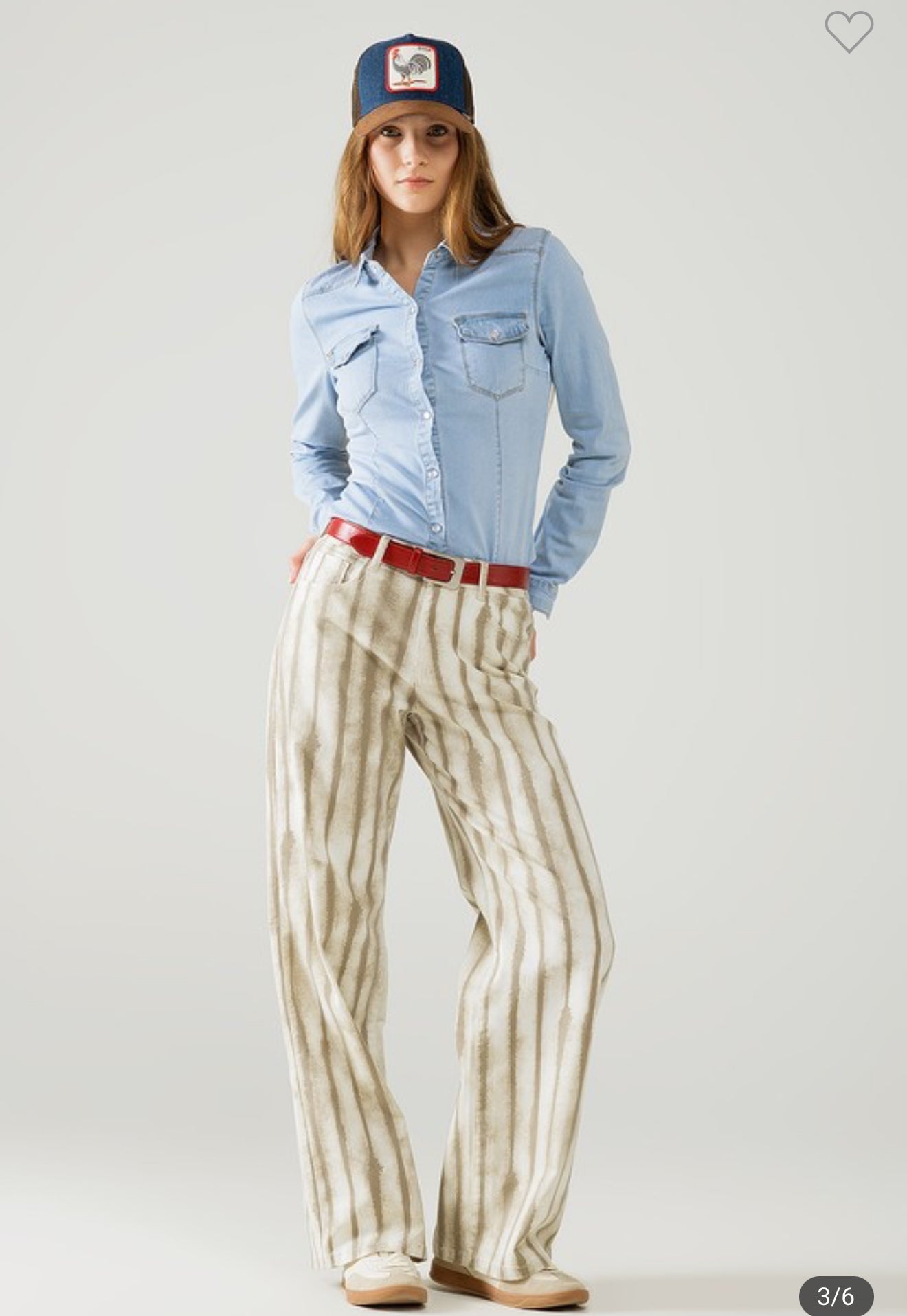 Beige Stripe Wide Leg Pant