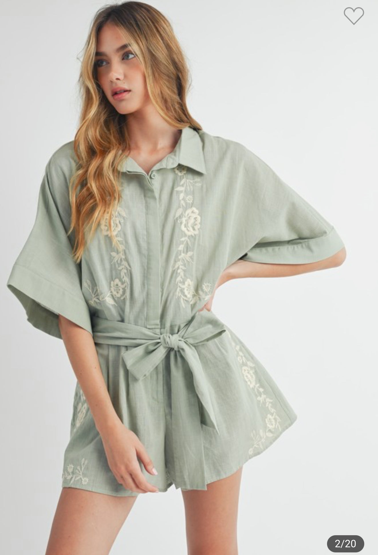 Sage Embroidered Romper