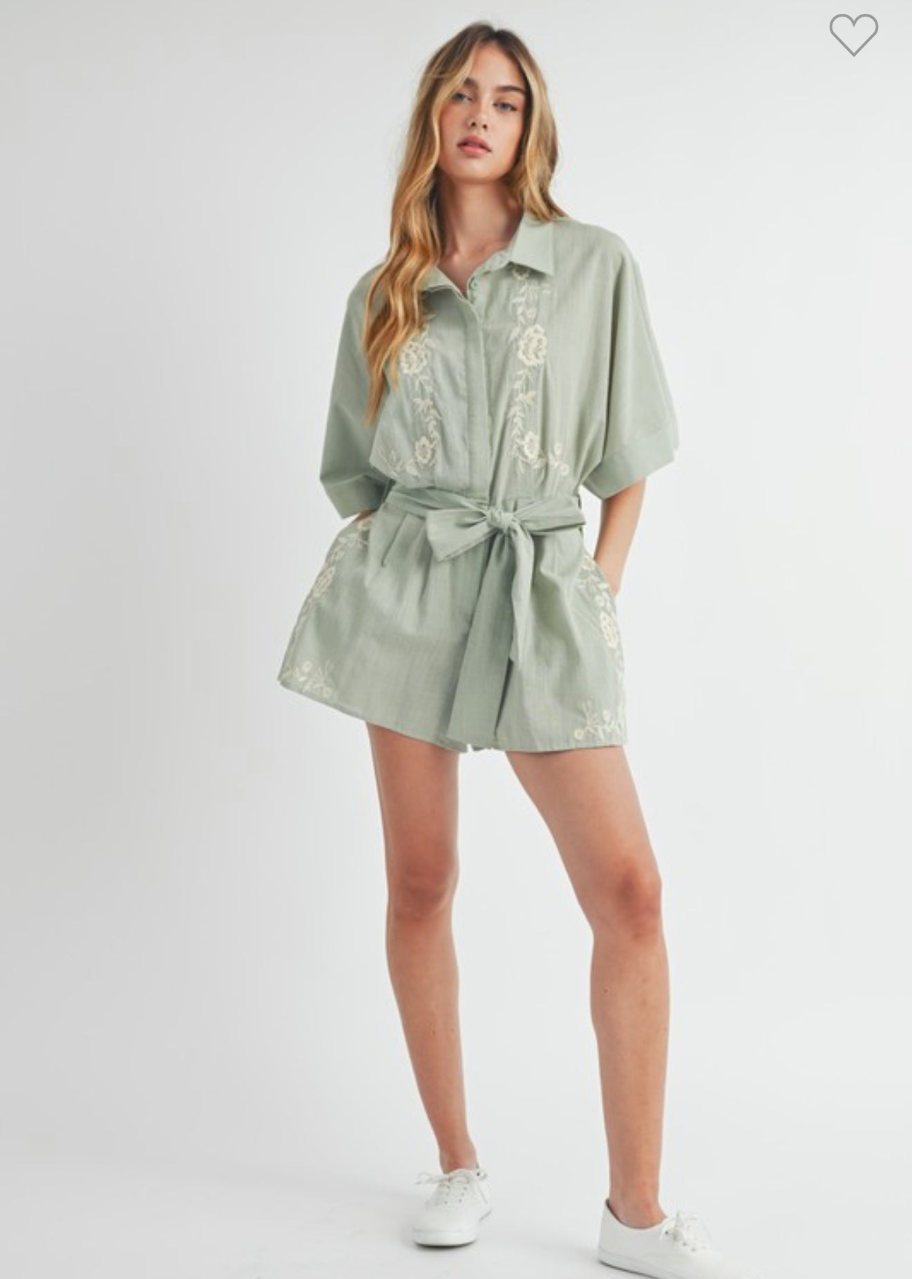 Sage Embroidered Romper