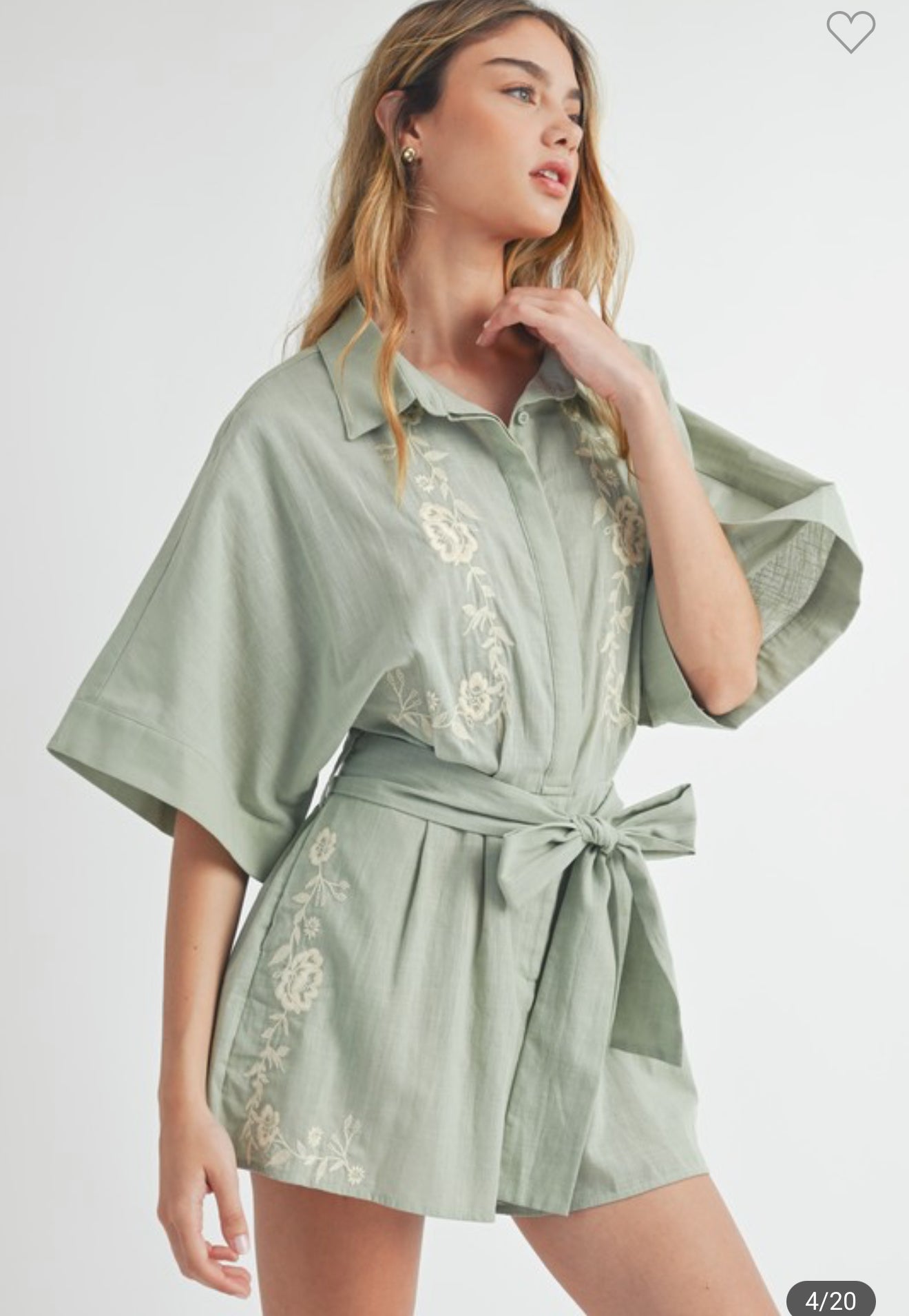 Sage Embroidered Romper