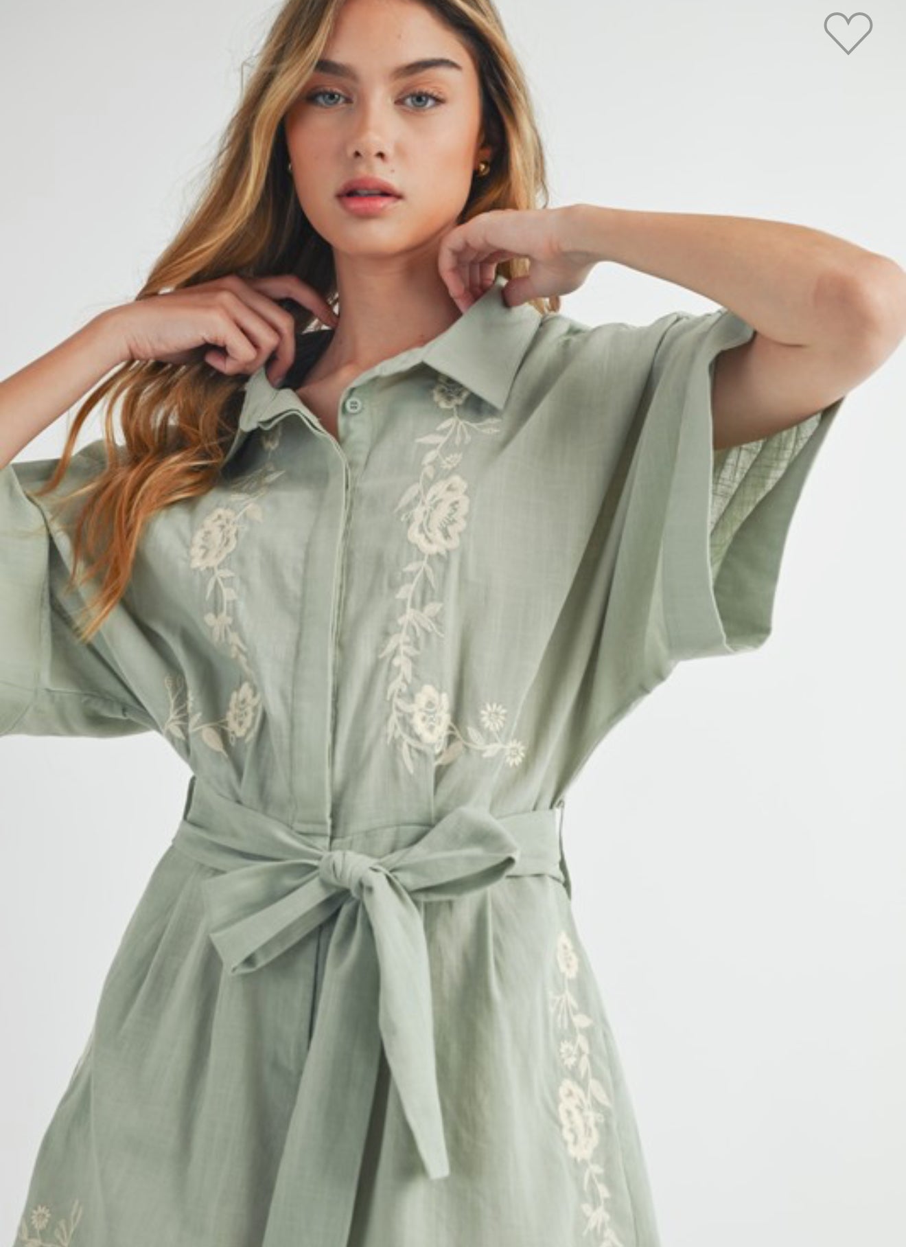 Sage Embroidered Romper