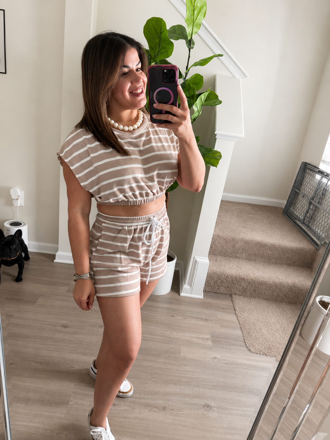 Oatmeal stripe Short Set