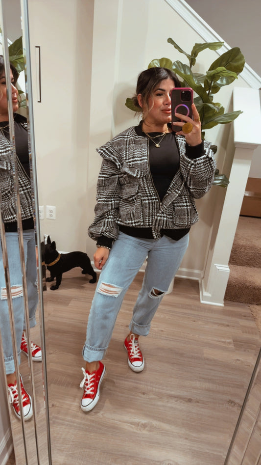 Black Plaid bomber Jacket
