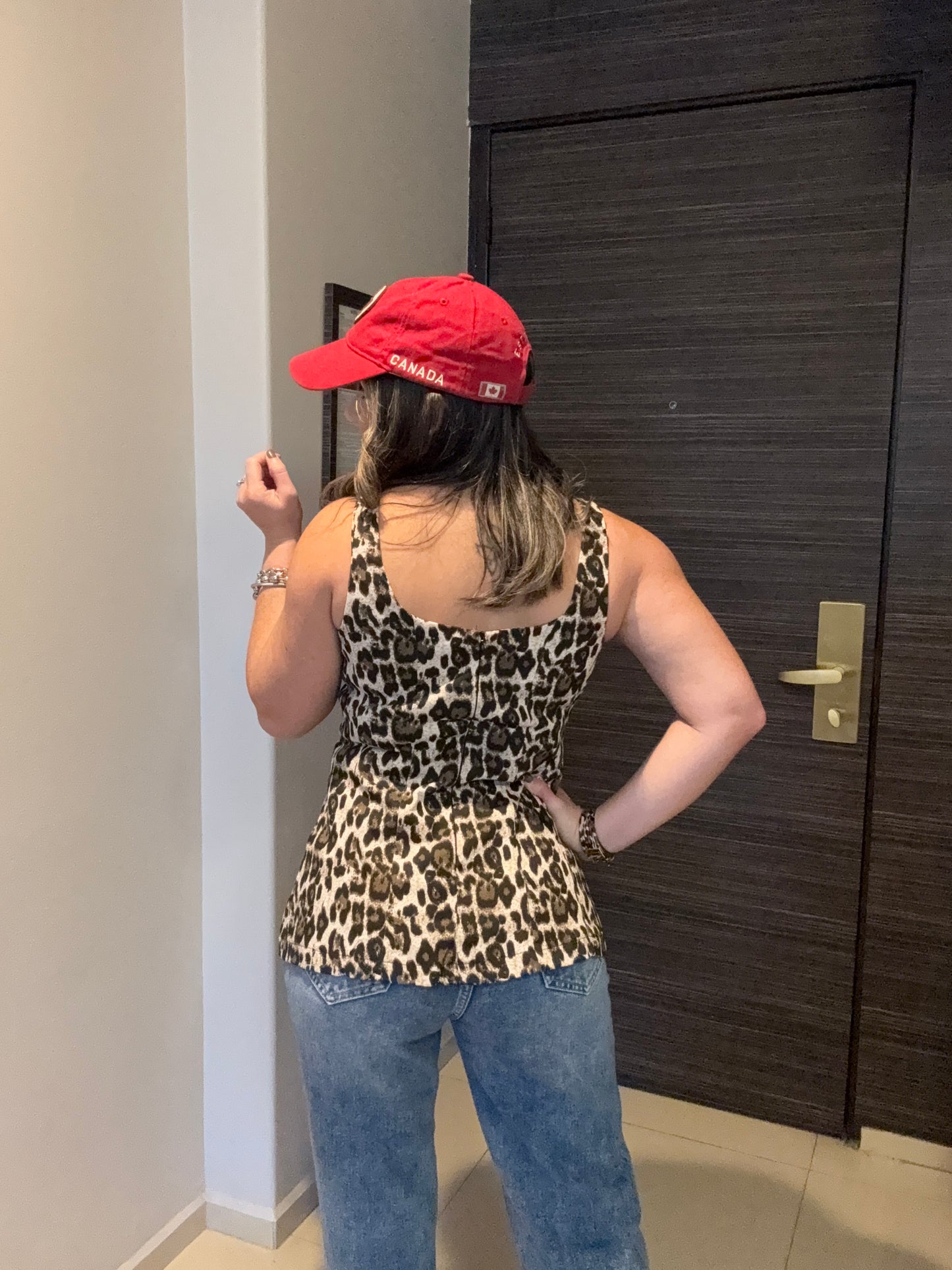 Leopard metal button Top