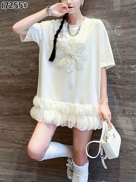 White Flower Shirt Dress
