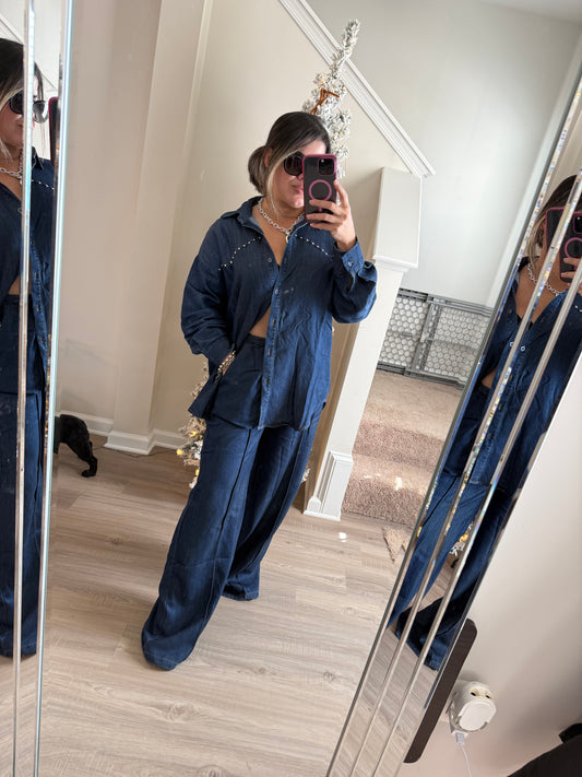 Silver Stud Pant Set