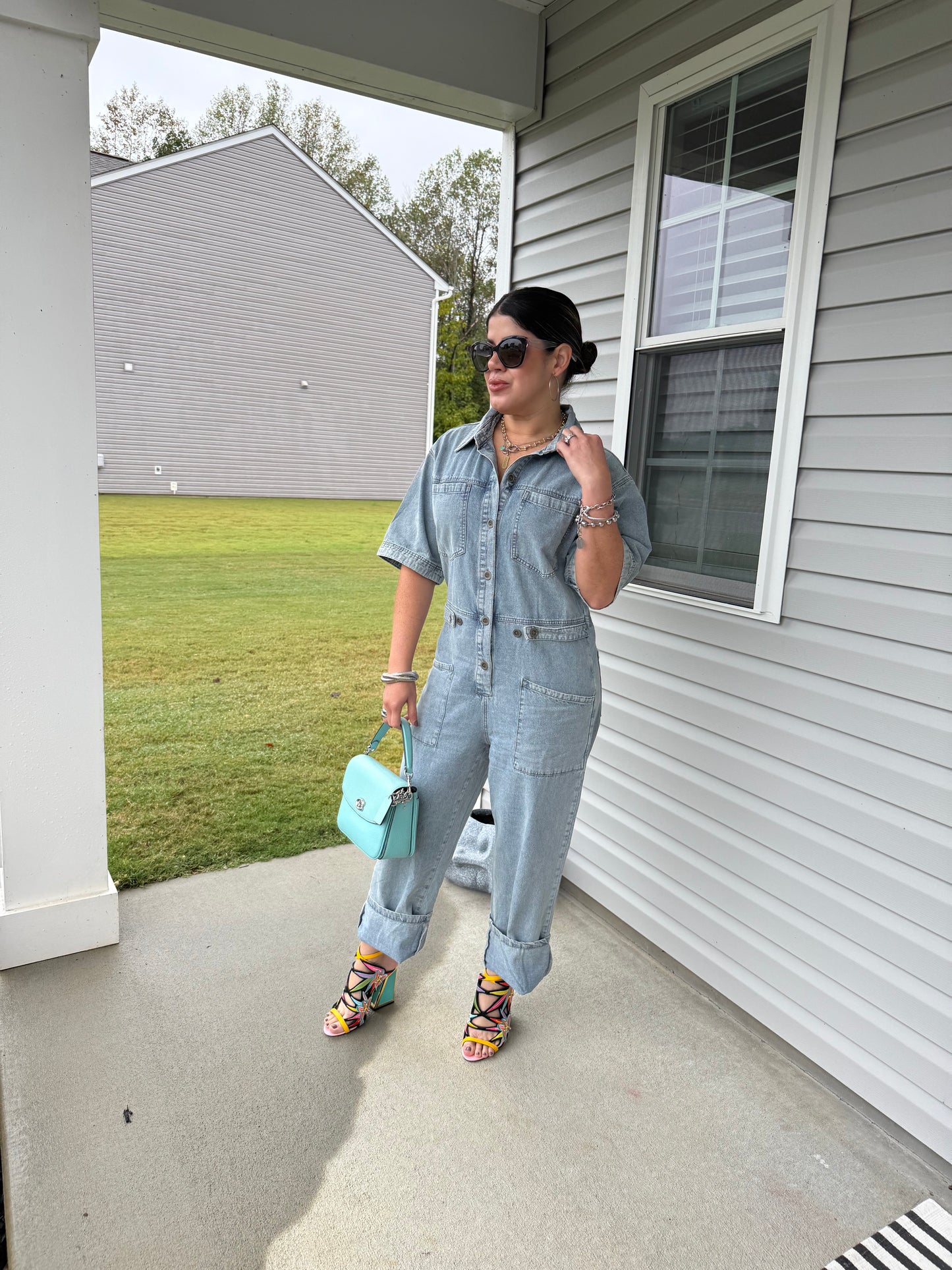 Denim Short Sleeve Jumpsuit