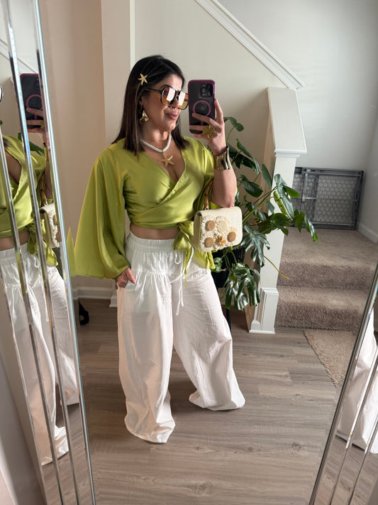 Kiwi Satin wrap Round Blouse