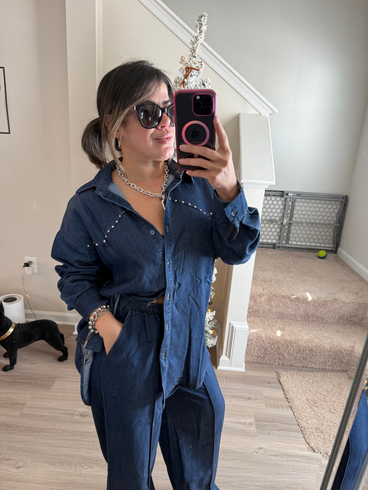 Silver Stud Pant Set