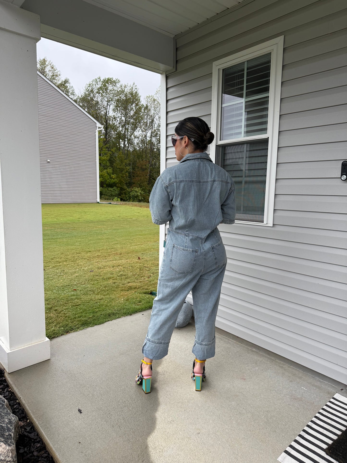 Denim Short Sleeve Jumpsuit