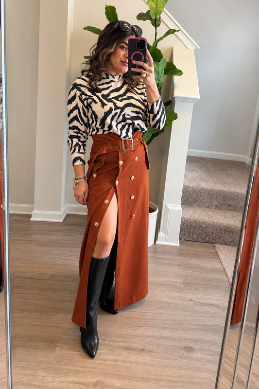 Rust Chic Button-Front Maxi Skirt 🤎