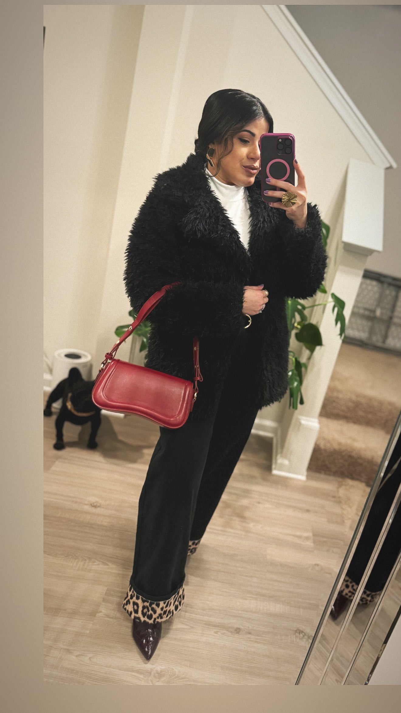 Wide Leg Jeans with Leopard trim