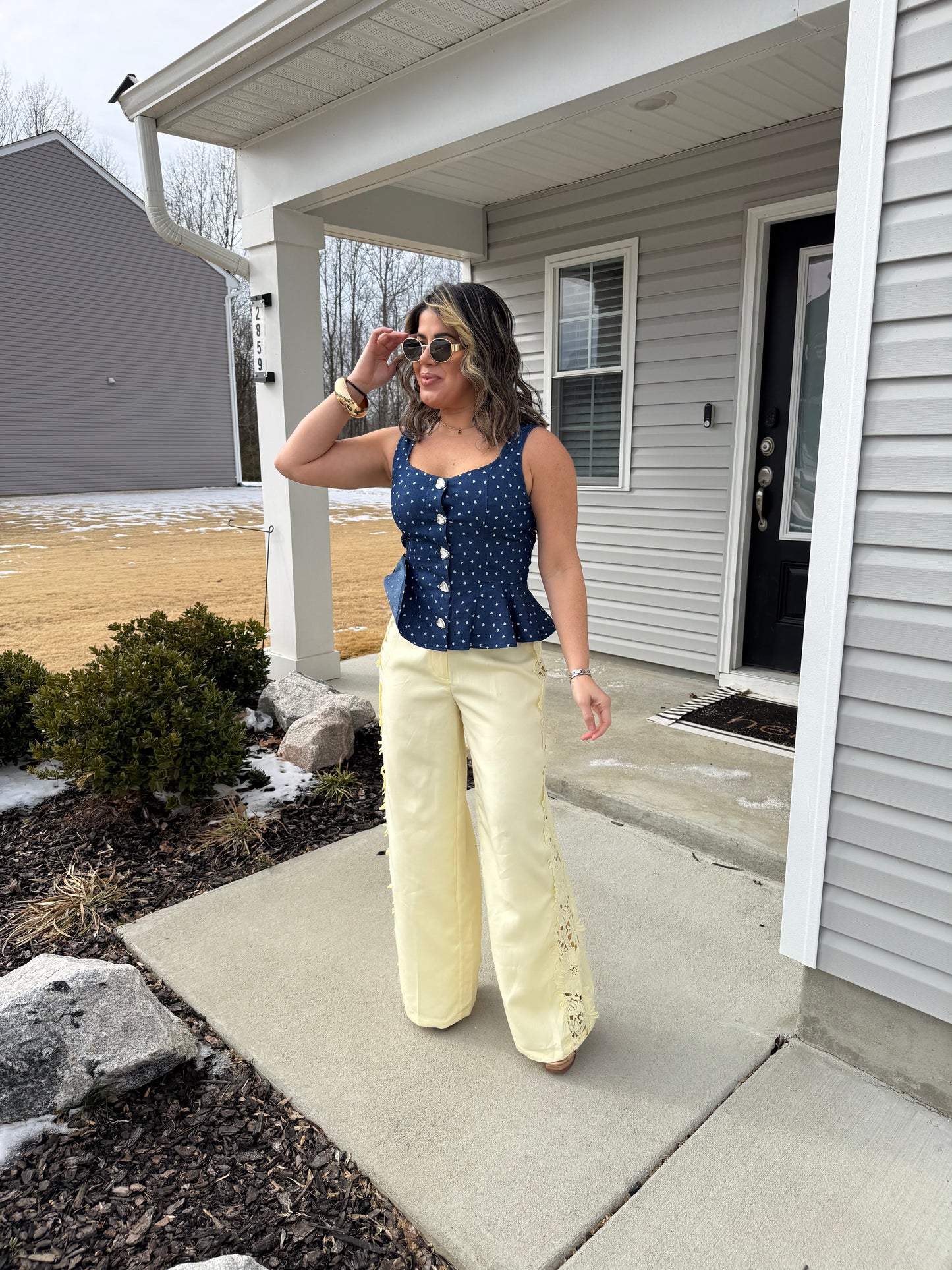 Yellow lace side pants