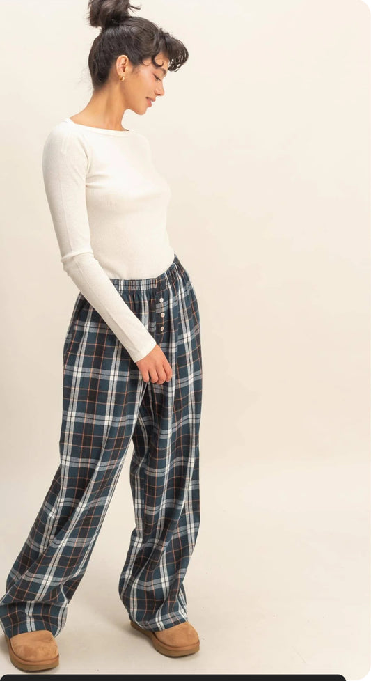 Navy Plaid Pants