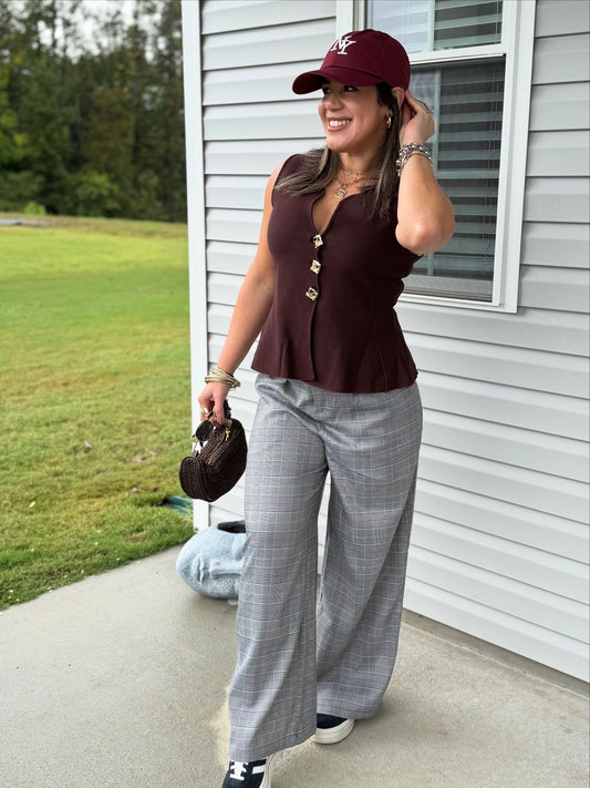 Chocolate Metal Button Knit Top