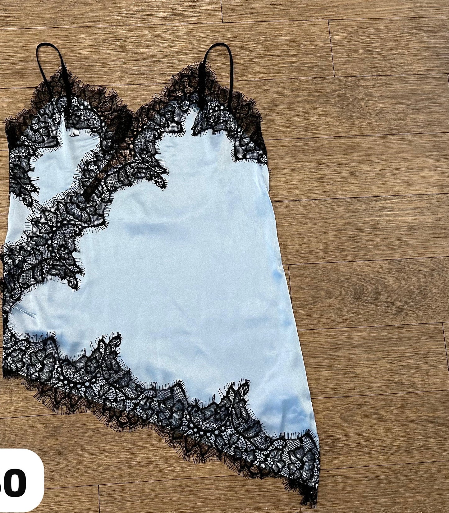 Sky Blue Satin Lace Top