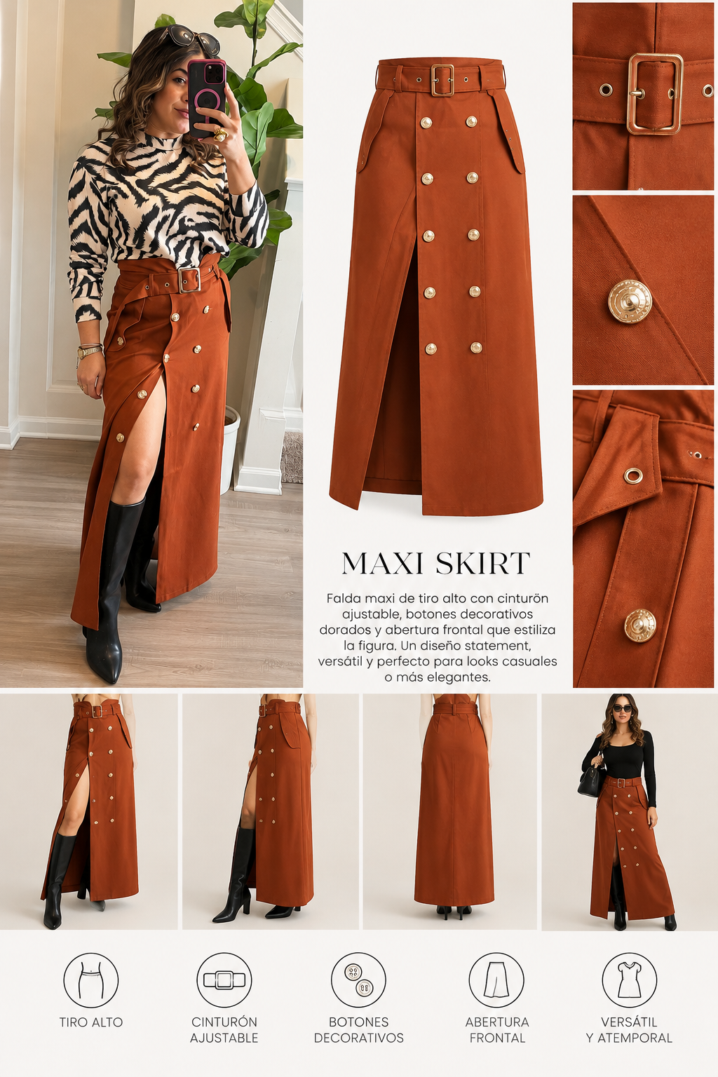 Rust Chic Button-Front Maxi Skirt 🤎