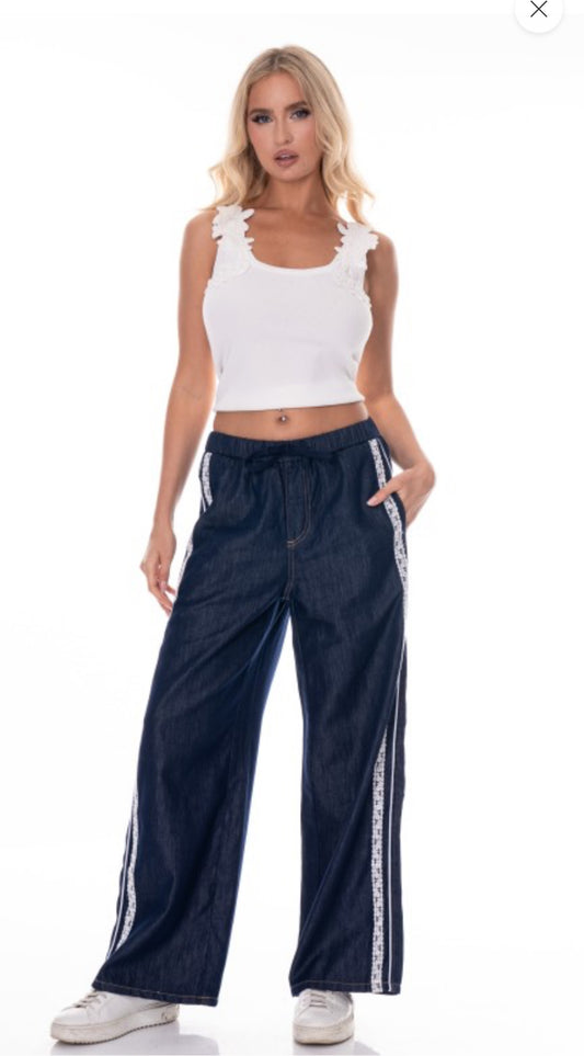 Denim Lace Side Pants