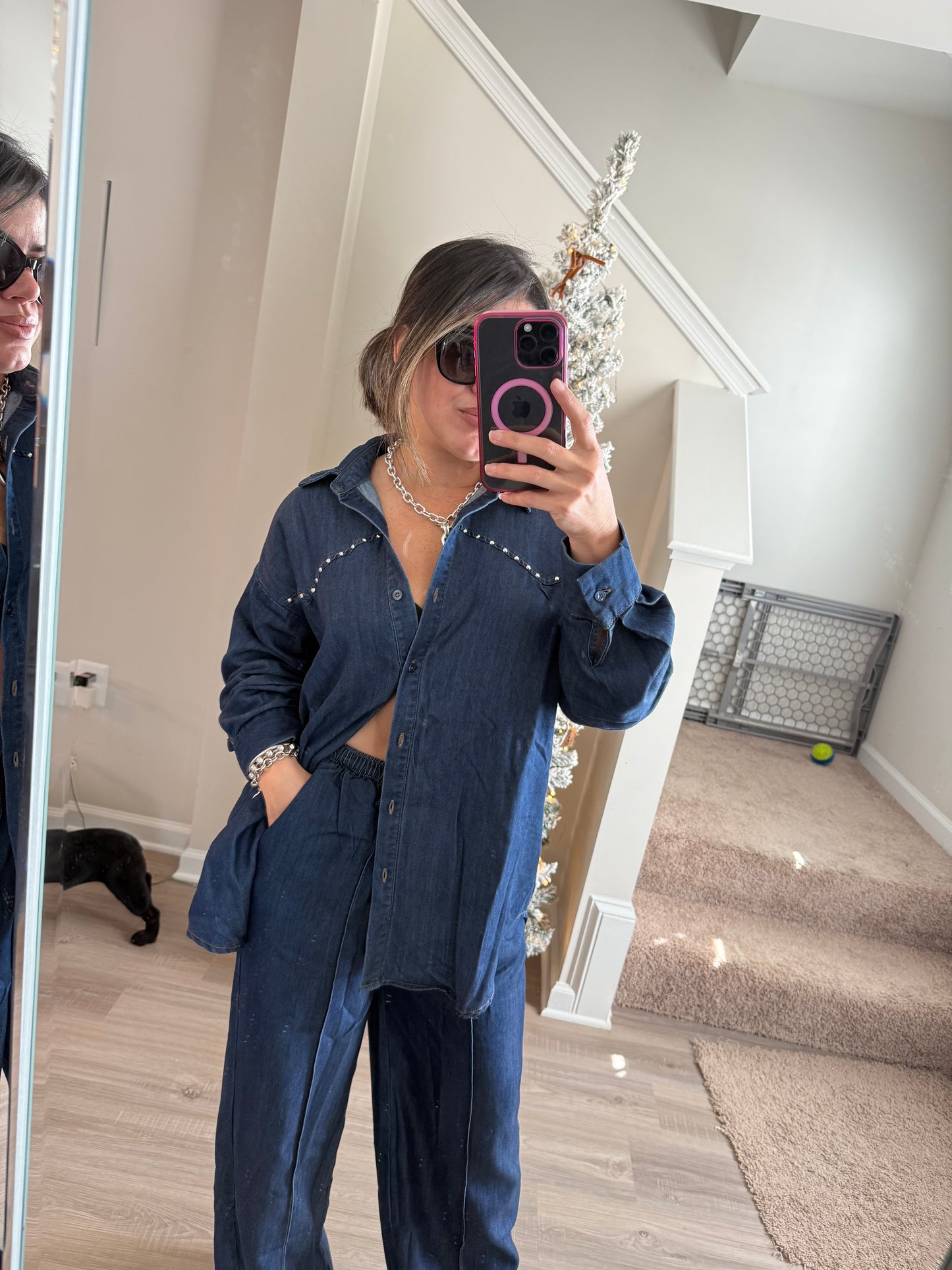 Silver Stud Pant Set