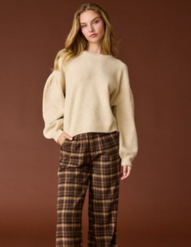 Beige pleated Sleeve Sweater