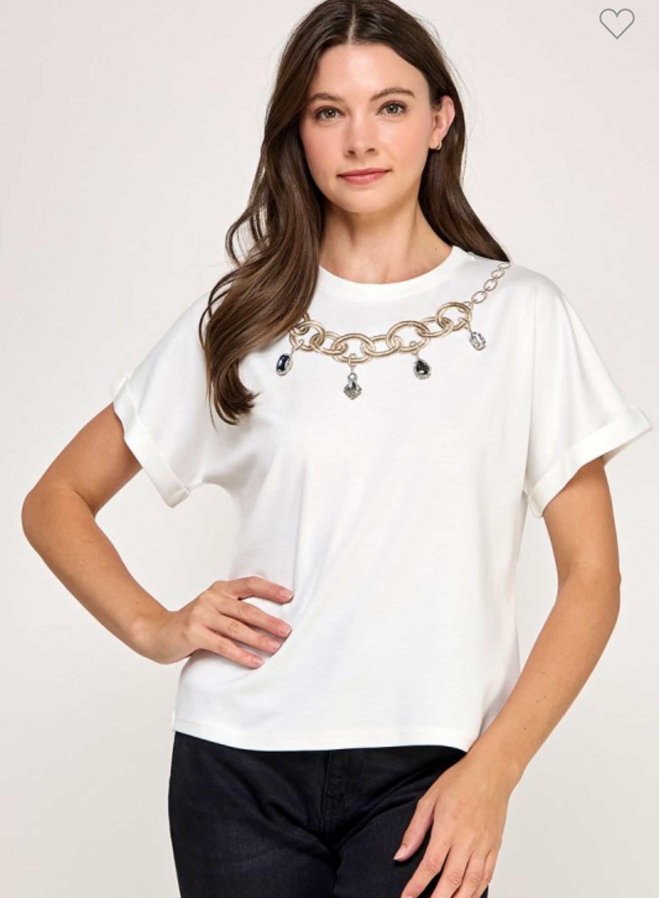 White Embroidered Rhinestone Top