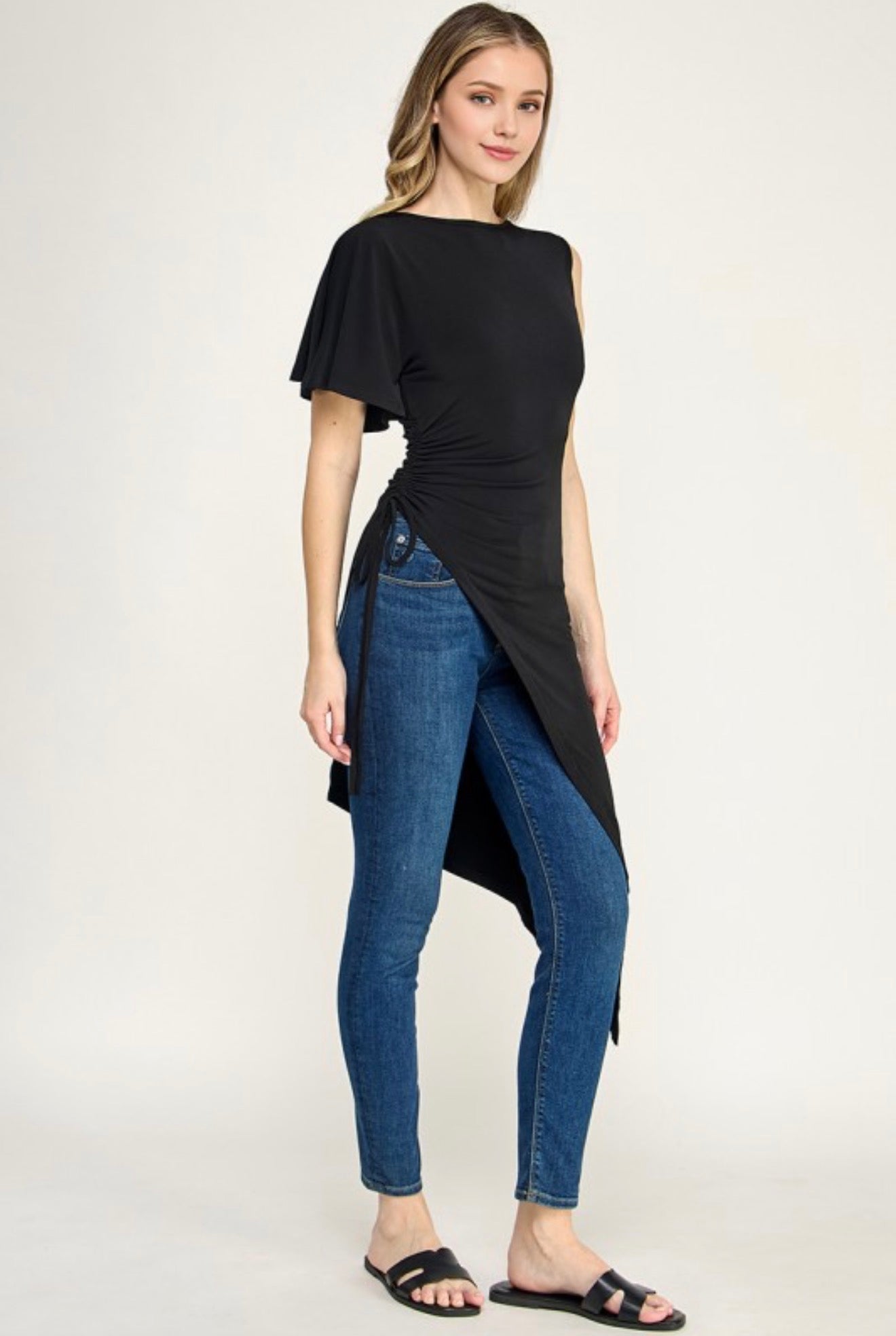 PRE ORDER Black Asymmetrical Tunic Top