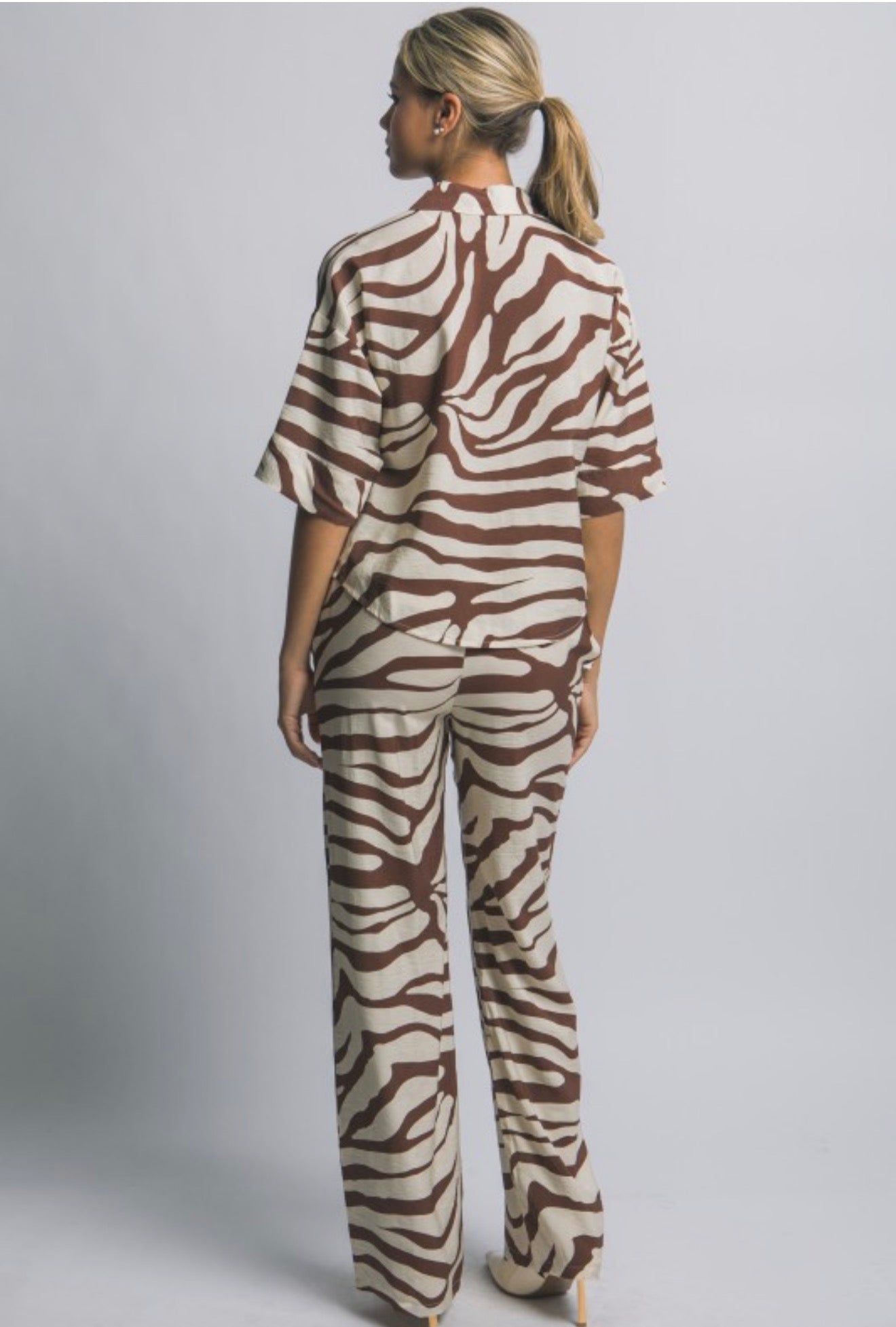 Brown Zebra Print Pant Set
