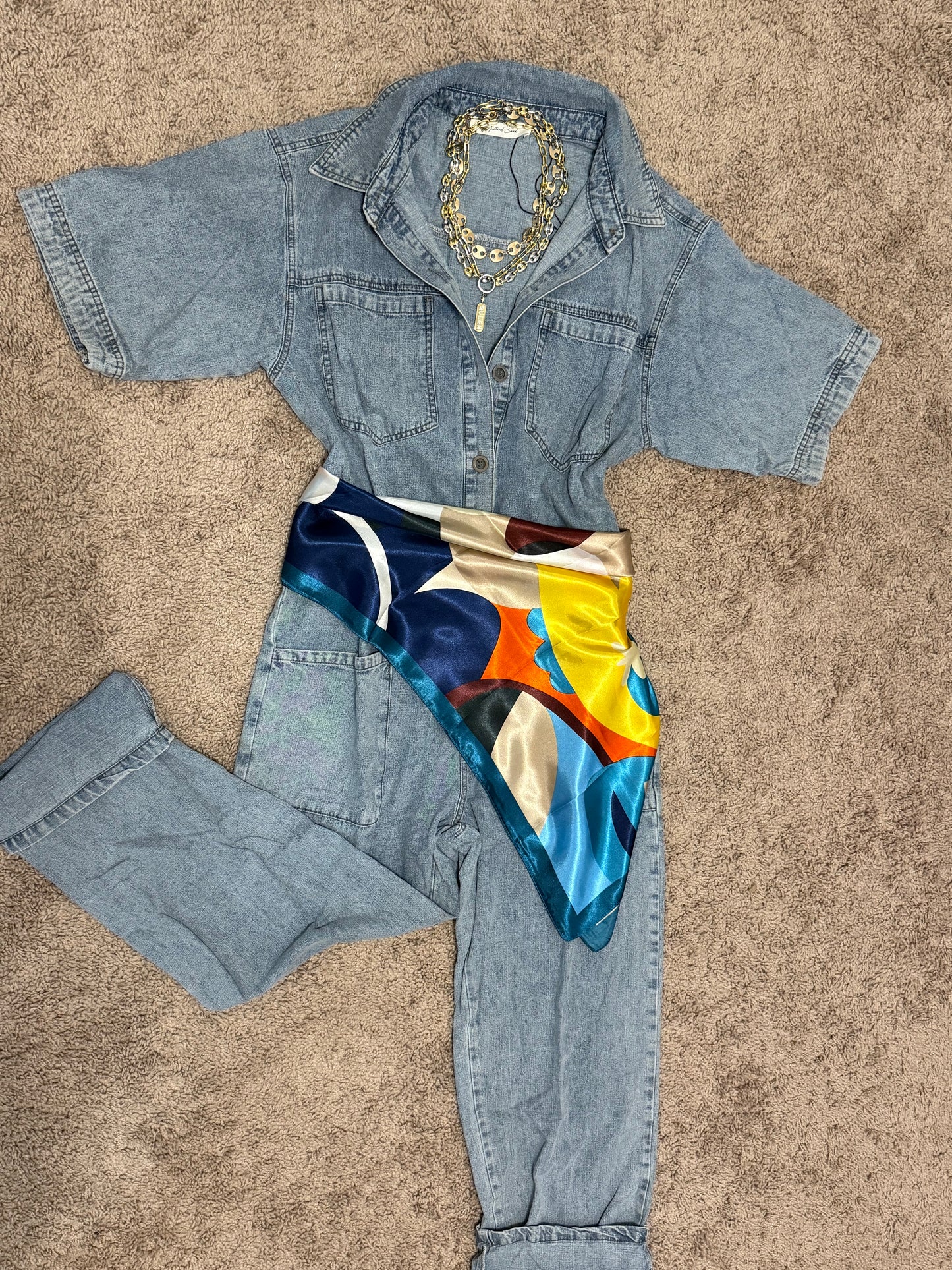 Denim Short Sleeve Jumpsuit