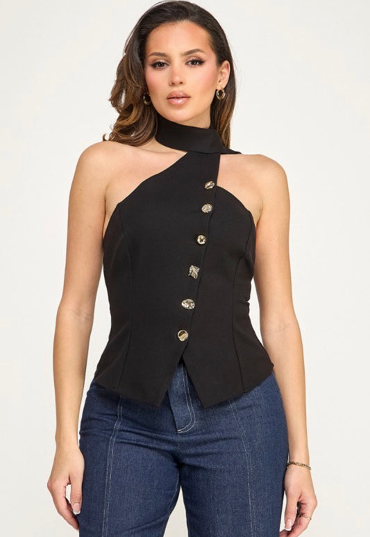 Black Halter Scarf Top