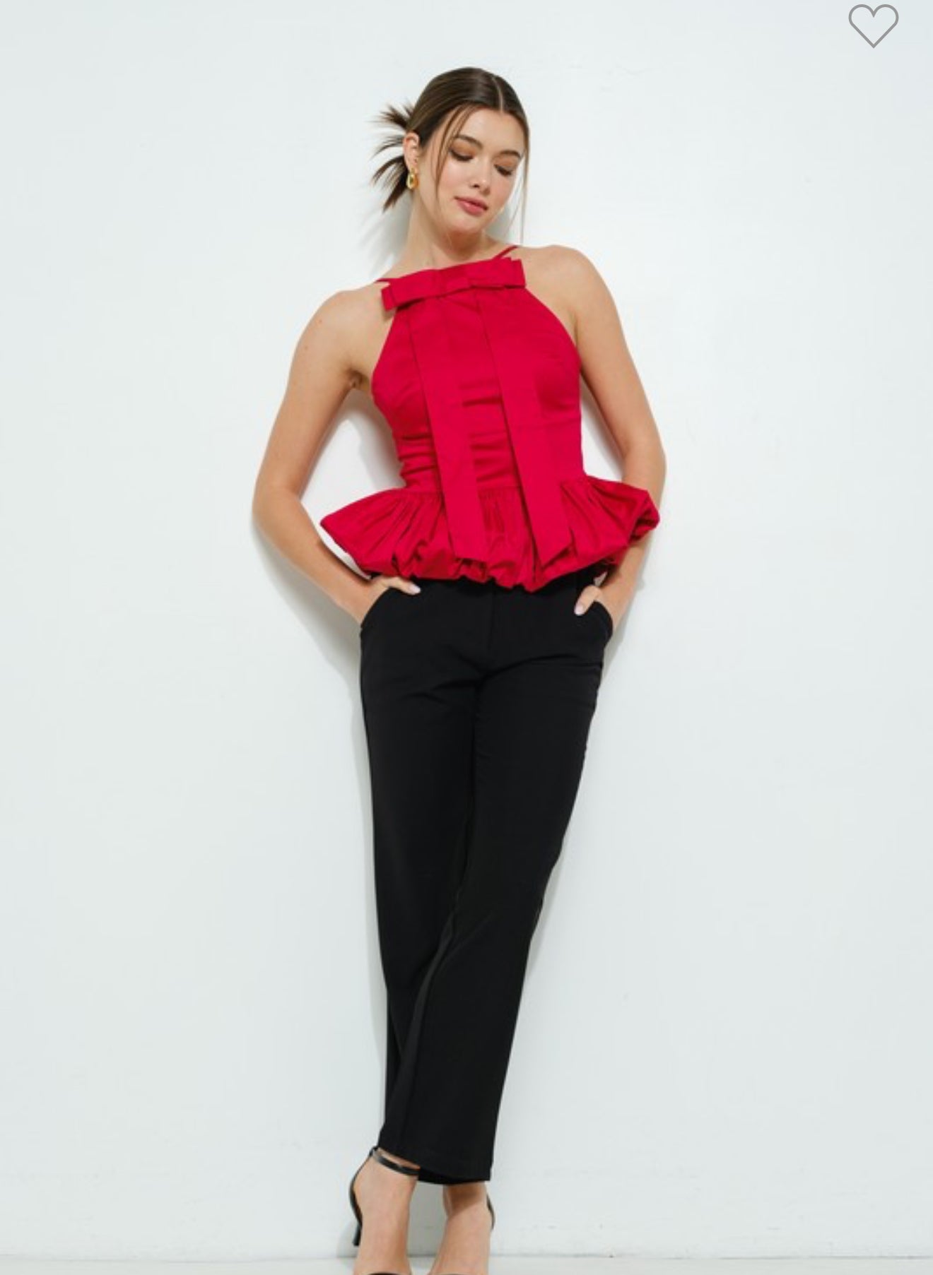 Red Front Bubble Bow Top