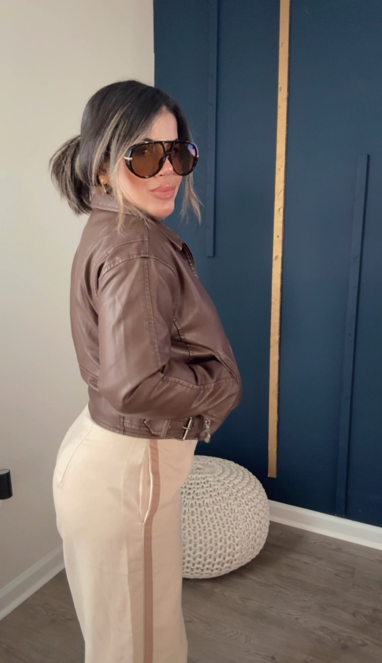 Brown Leather Bomber Jacket