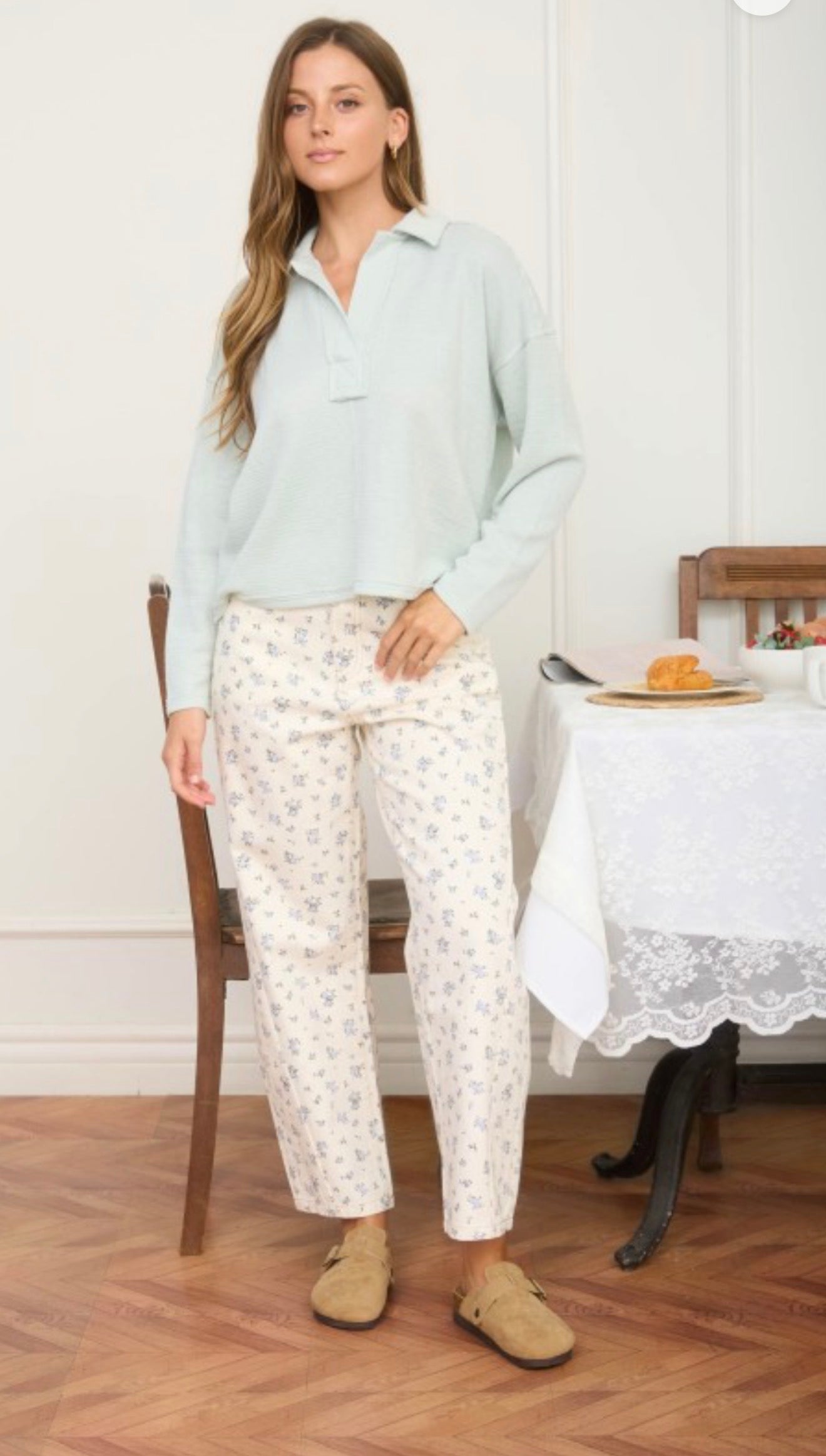 Blue Flowers Barrel Pants