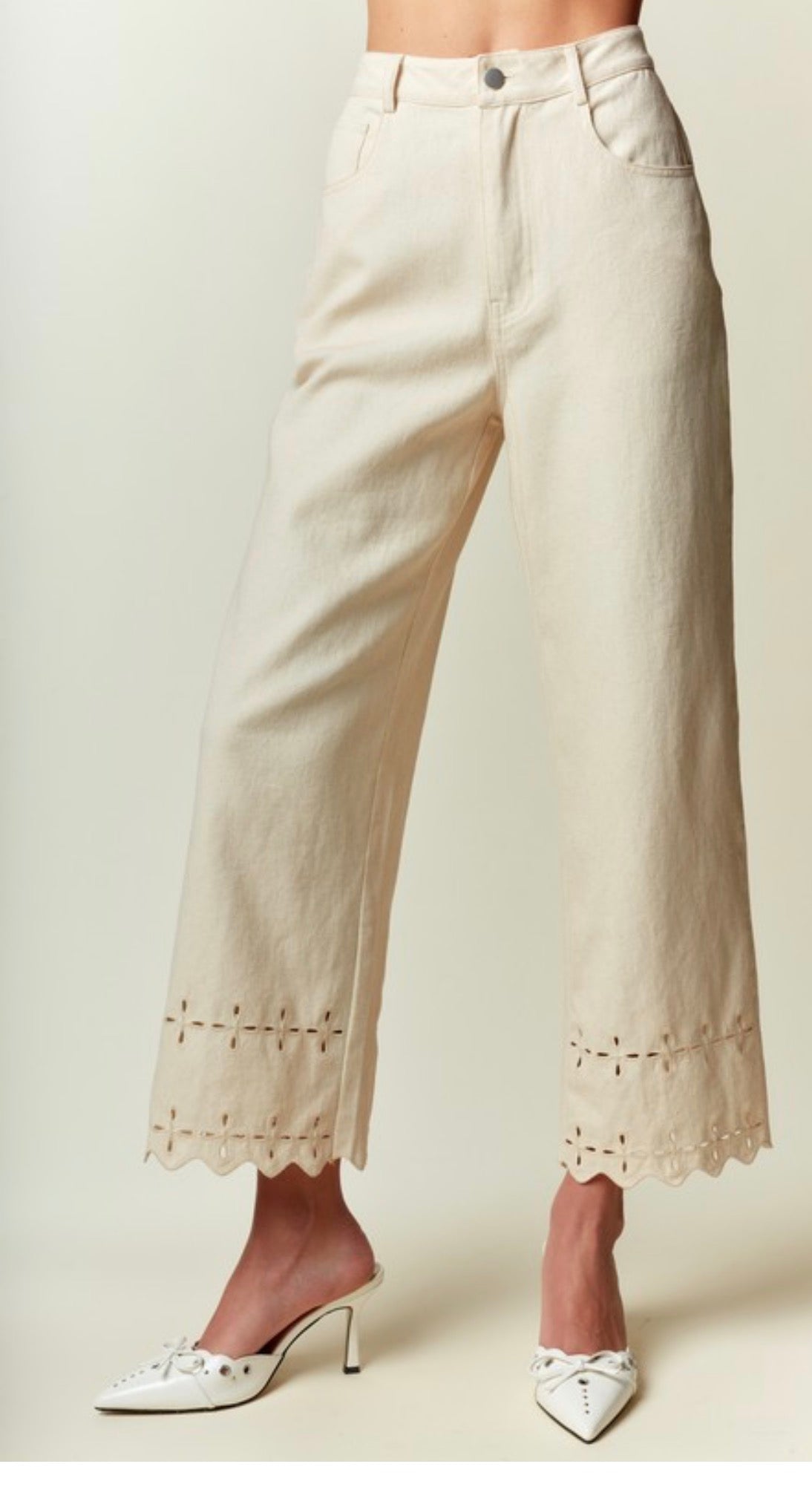 Khaki Eyelet detail Pants