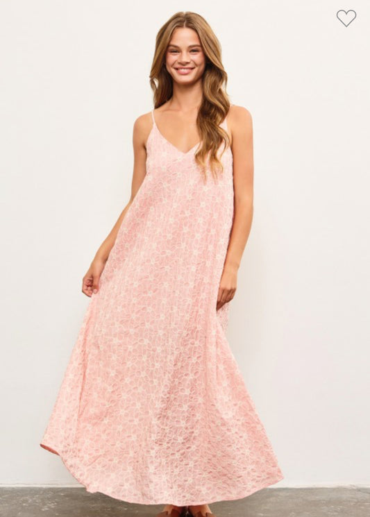Coral Embroidered Maxi Dress