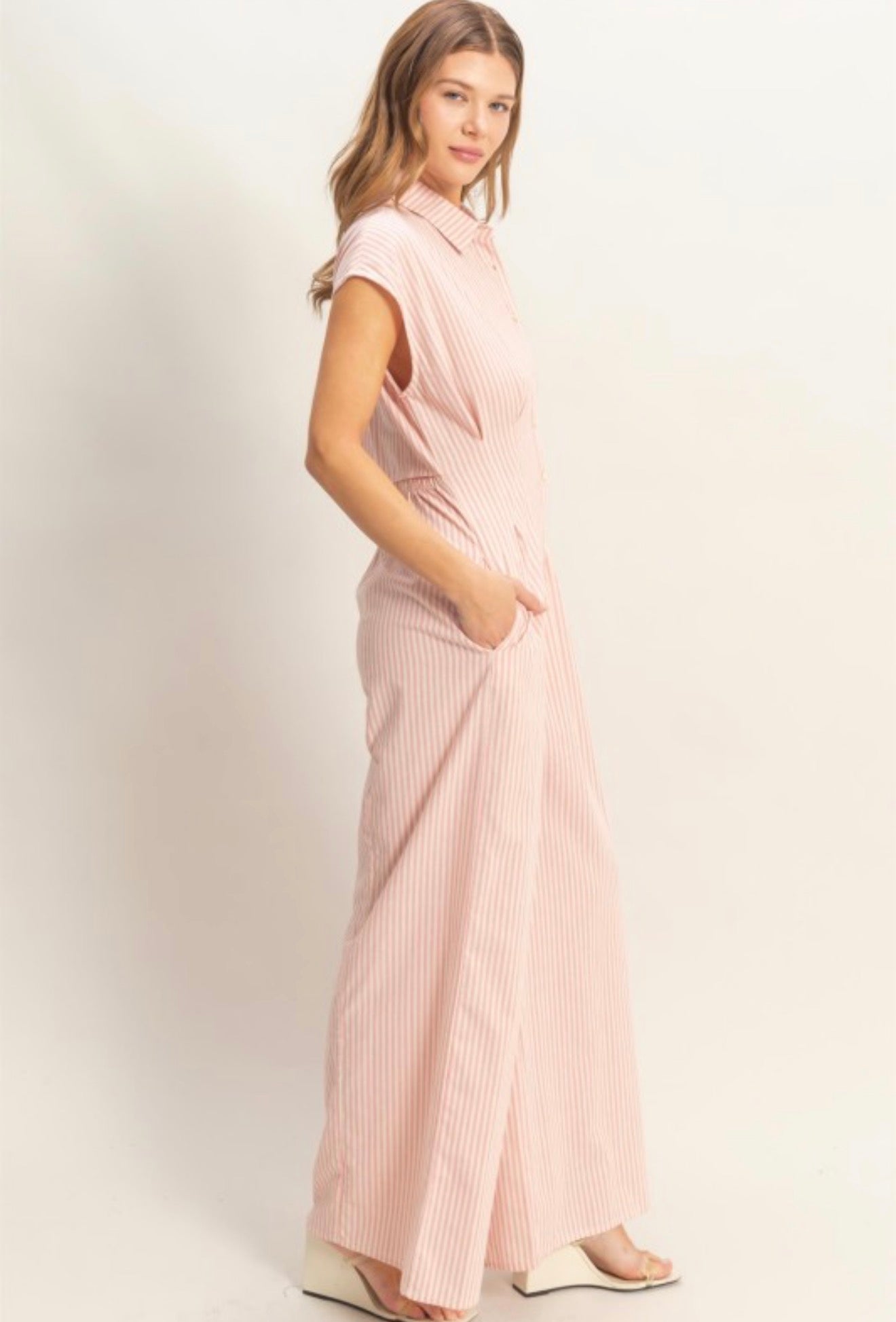 Pink Stripes Linen Jumpsuit