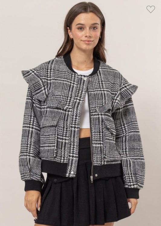 Black Plaid bomber Jacket