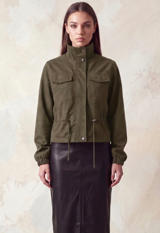 Olive Funnel Neck Jacket
