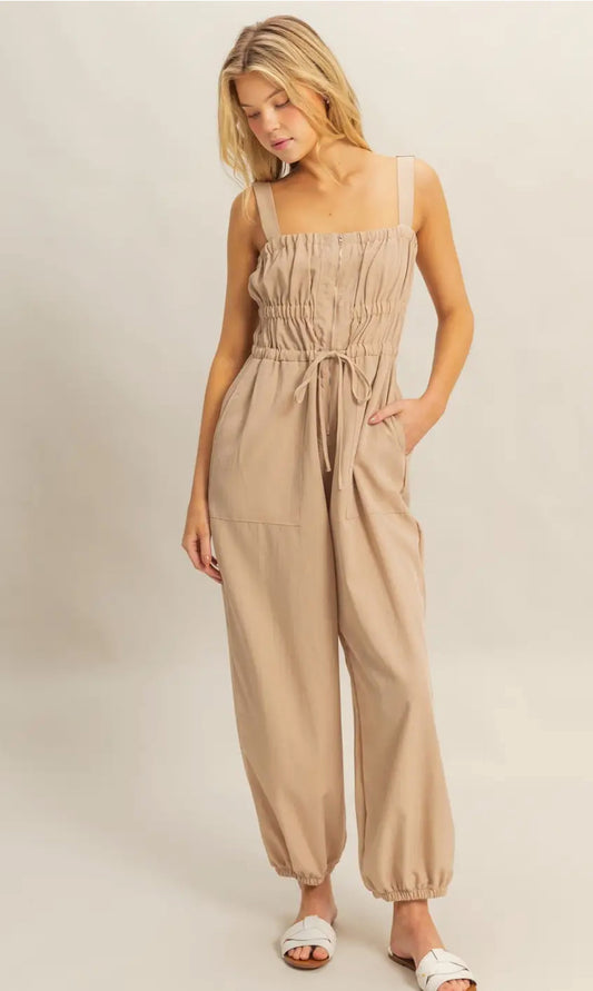 Beige Jogger Jumpsuit