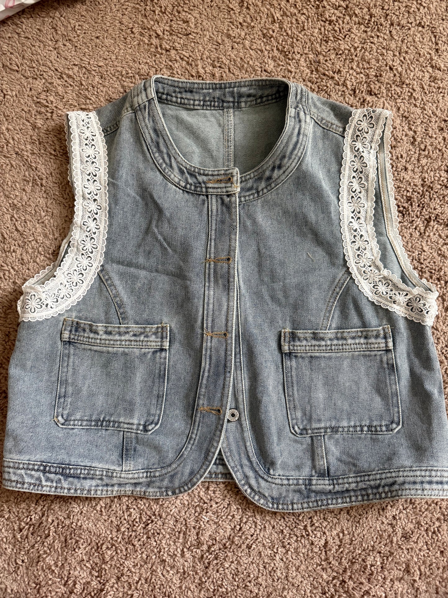 Western Lace Denim Vest