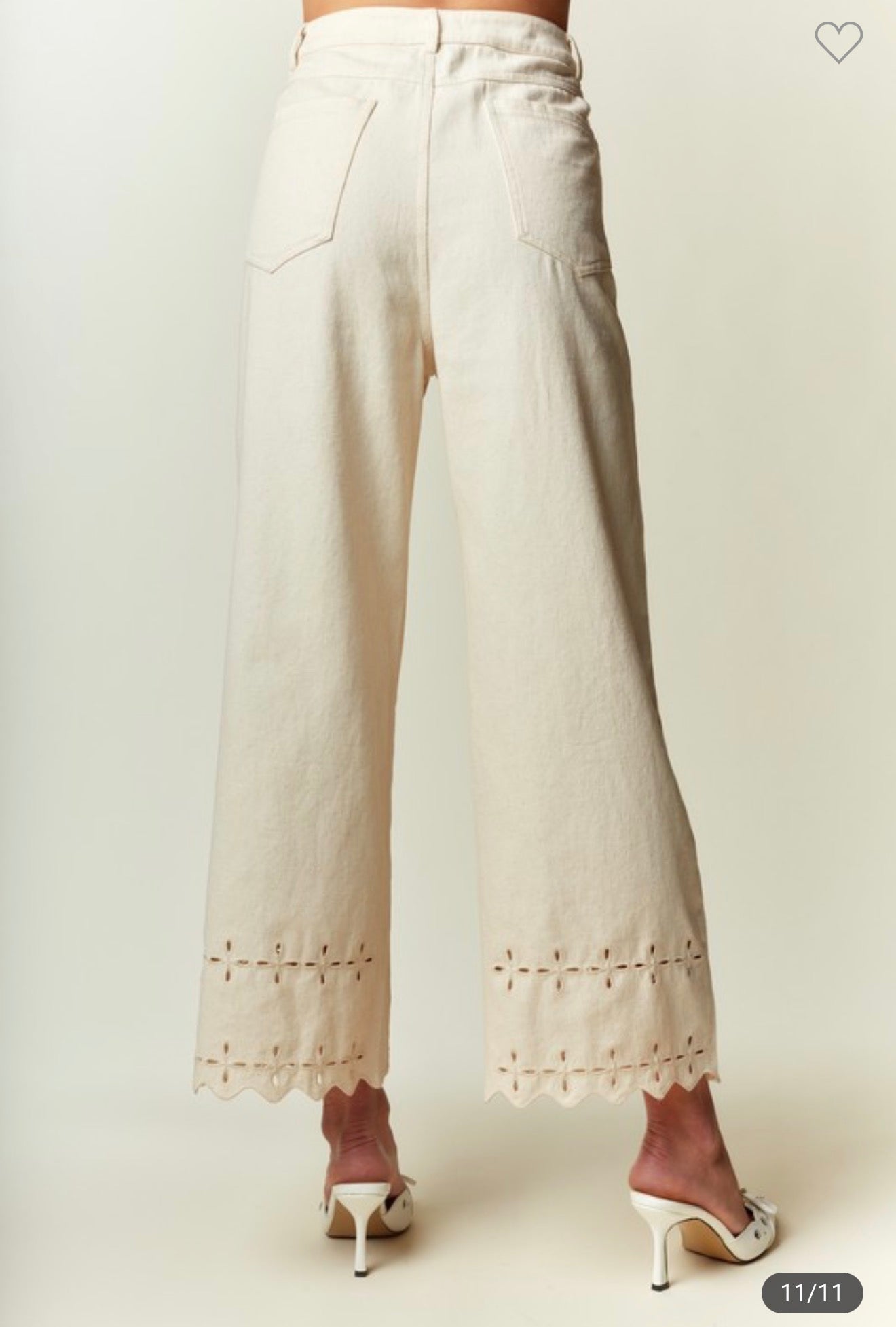 Khaki Eyelet detail Pants